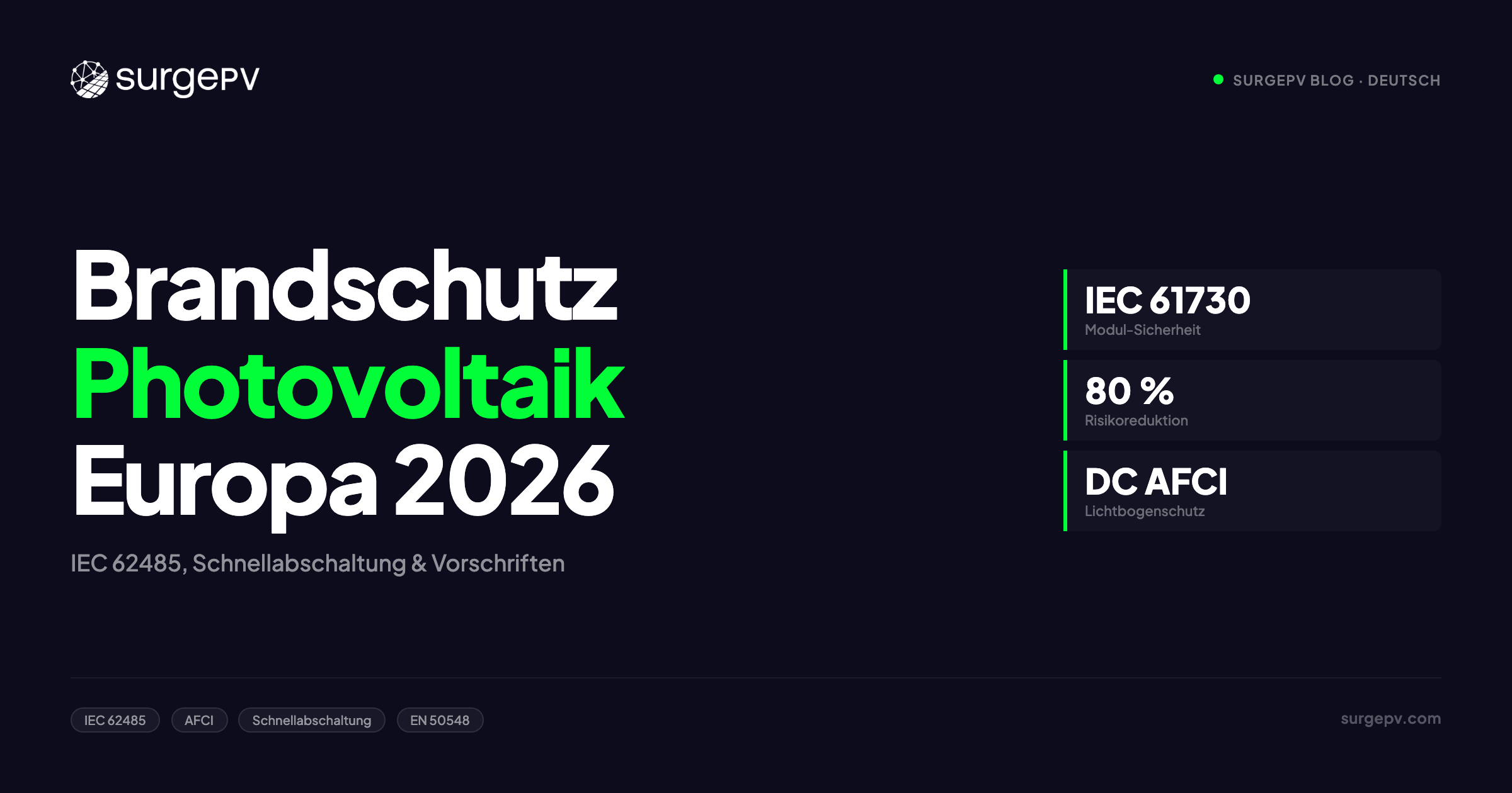 Brandschutz Photovoltaik Europa 2026: IEC 62485, Schnellabschaltung & Vorschriften