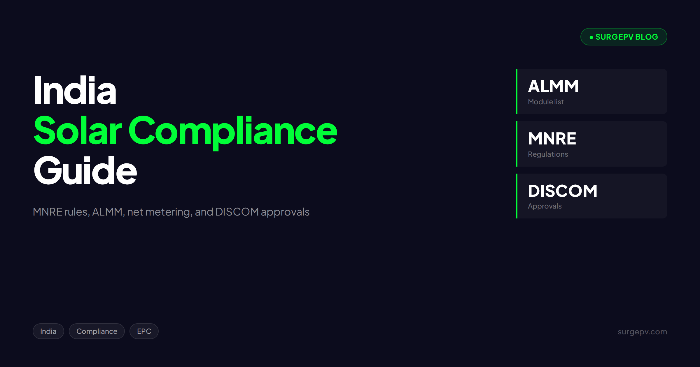 India Solar Compliance Guide 2026: Regulations, Incentives, and Net Metering for EPCs