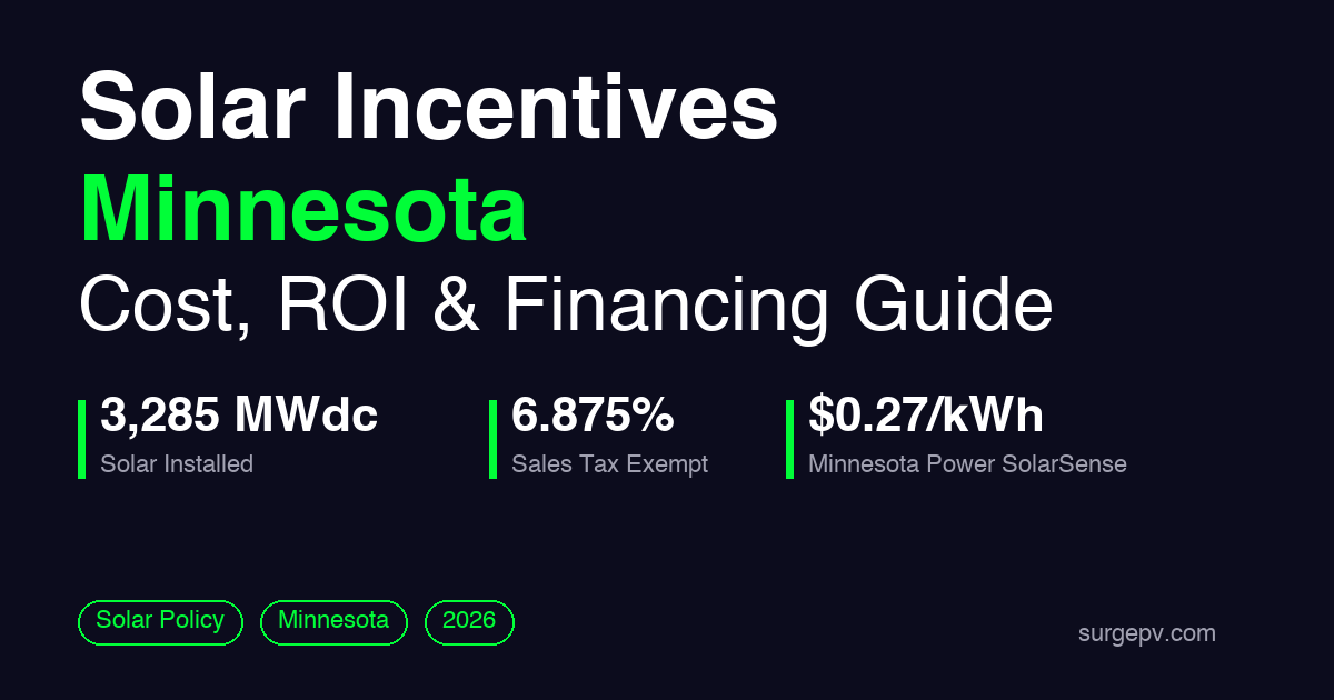 Solar incentives Minnesota 2026: Cost, ROI and Financing Guide