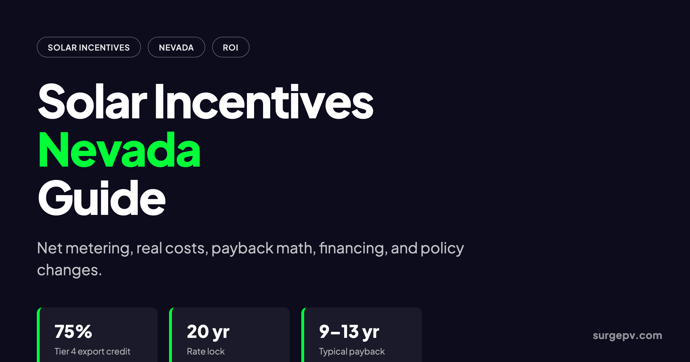 Solar incentives Nevada 2026: Cost, ROI and Financing Guide