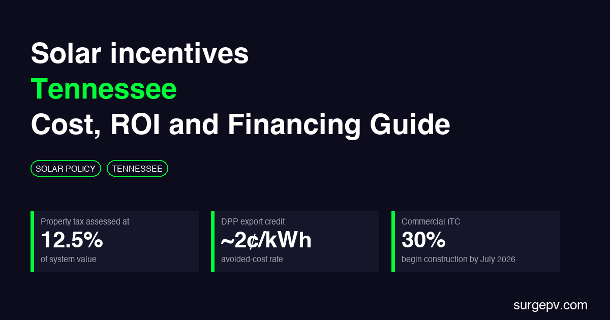 Solar incentives Tennessee 2026: Cost, ROI and Financing Guide